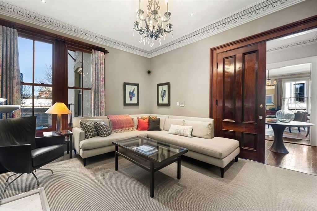 Chandelier, Fireplace, Interior, Living room, Recessed Lighting