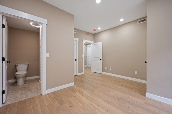 Bathroom, Empty room, Interior, Recessed Lighting, Wood Texture Flooring