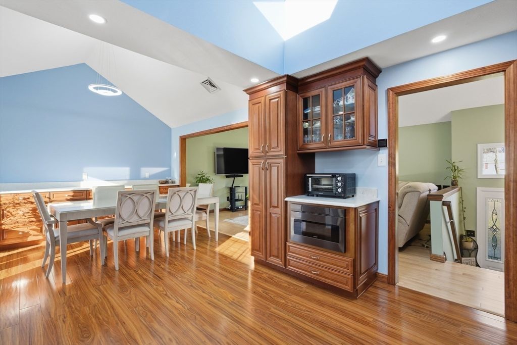 Dining room, Interior, Recessed Lighting, Wood Texture Flooring