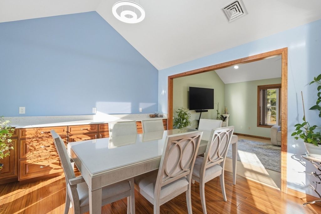 Dining room, Interior, Recessed Lighting, Wood Texture Flooring