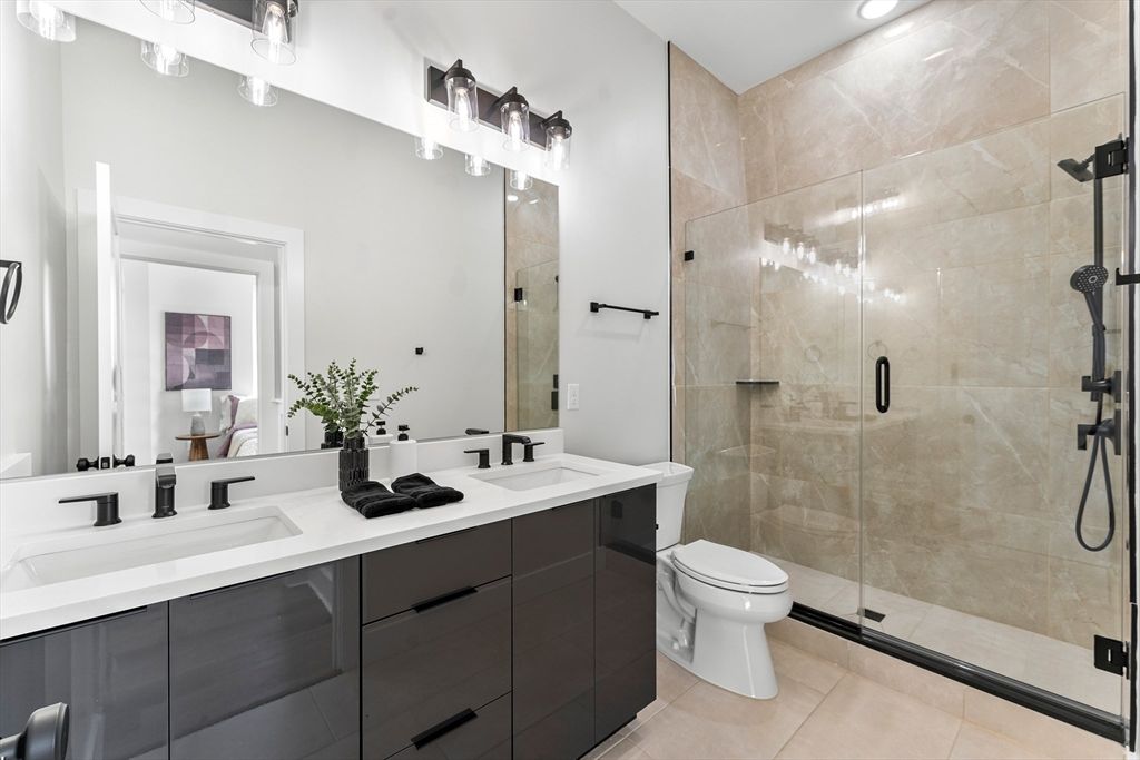 Bathroom, Dual Sink Vanities, Glass Shower, Interior, Recessed Lighting