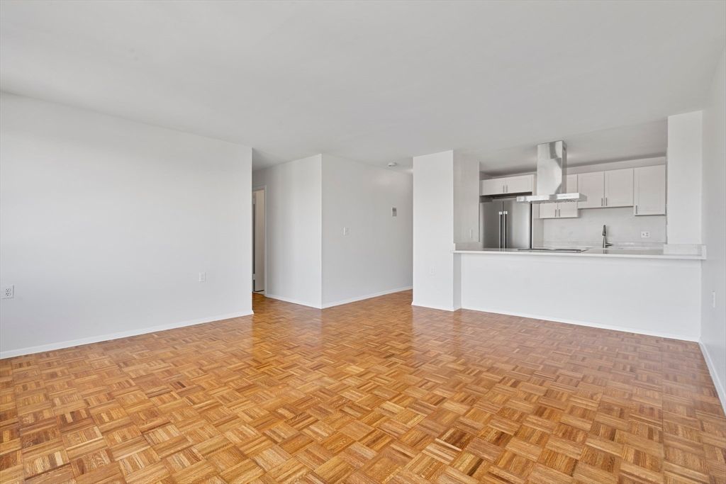 Empty room, Interior, Kitchen, Stainless Steel Appliances, Wood Texture Flooring