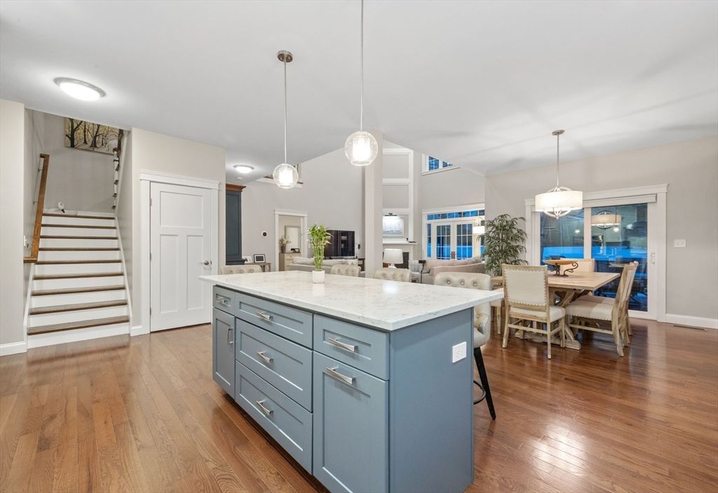 Dining room, Interior, Pendant Lights, Wood Texture Flooring