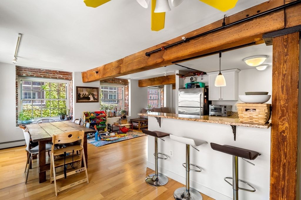 Dining room, Interior, Pendant Lights, Wood Texture Flooring