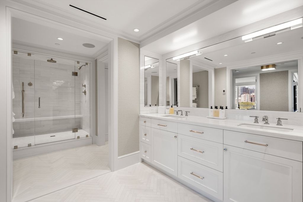 Bathroom, Dual Sink Vanities, Glass Shower, Interior, Recessed Lighting