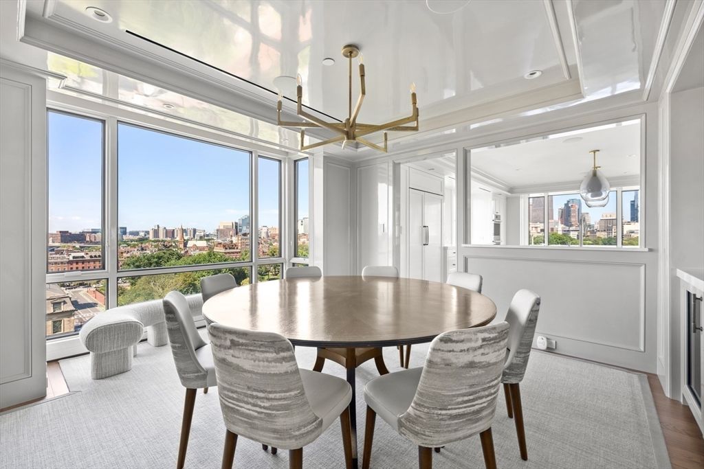 Dining room, Interior, Pendant Lights, Recessed Lighting, Wood Texture Flooring