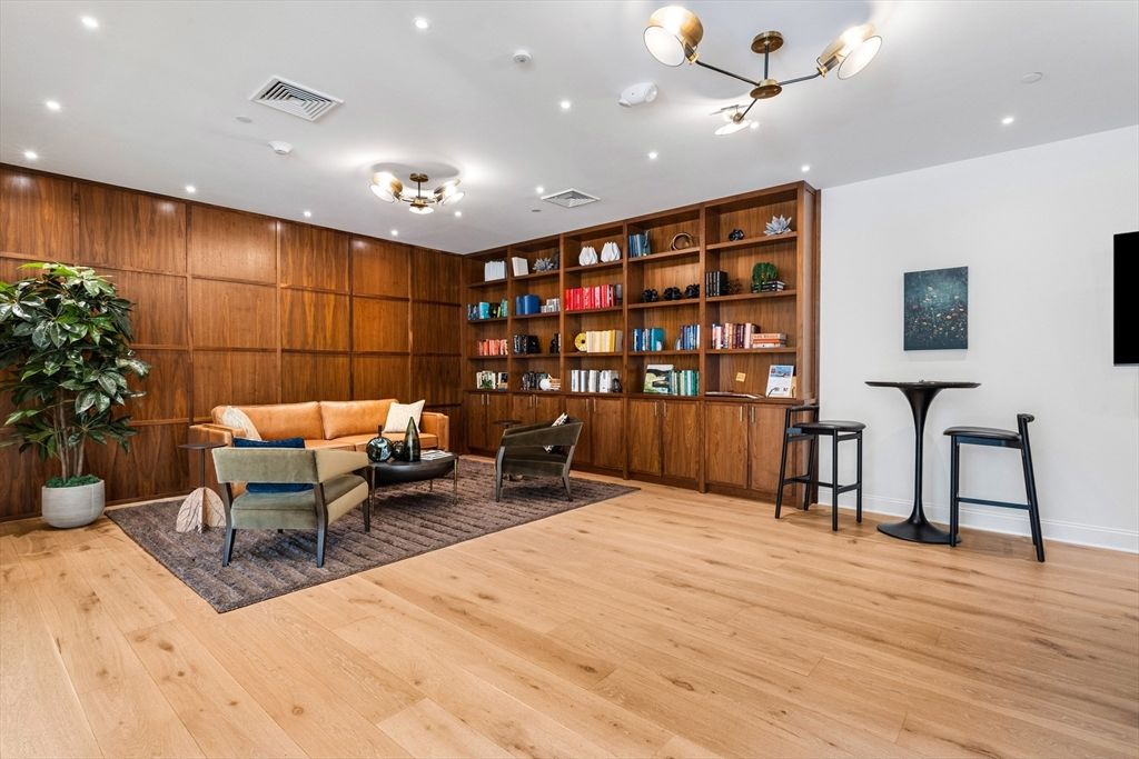 Interior, Living room, Recessed Lighting, Wood Texture Flooring, Wooden Walls