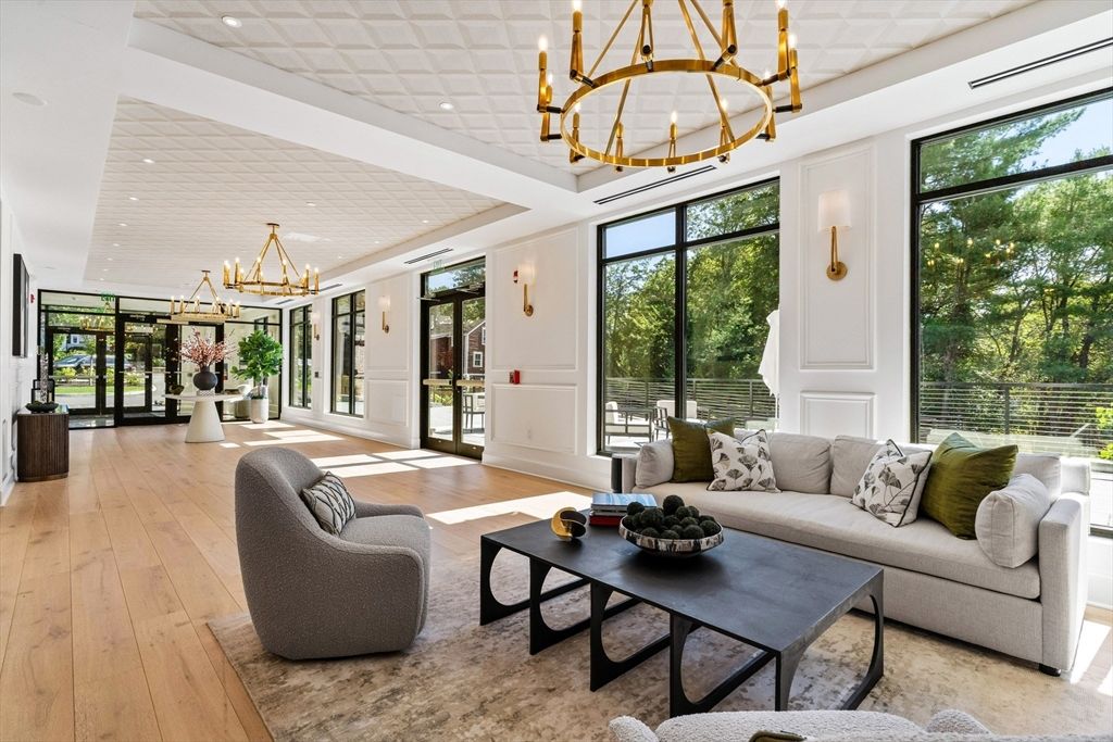 Chandelier, Interior, Living room, Pendant Lights, Recessed Lighting, Wood Texture Flooring