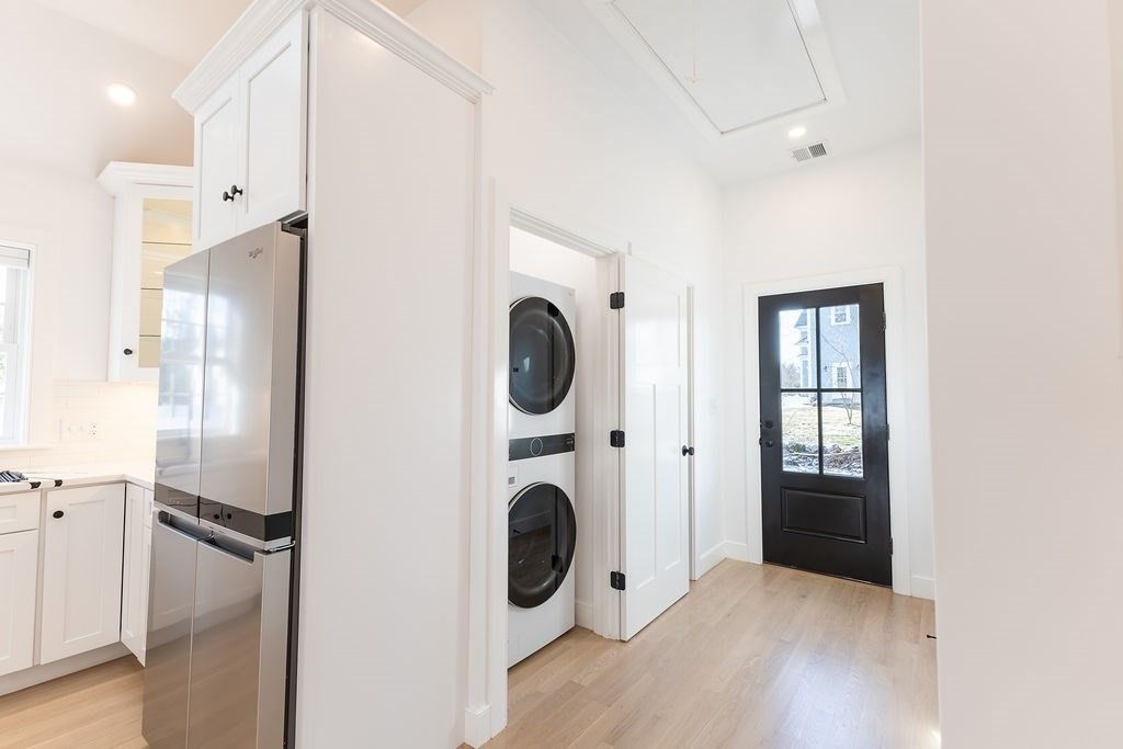 Interior, Kitchen, Recessed Lighting, Utility Closets, Washer, Wood Texture Flooring