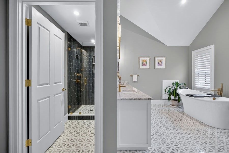 Bathroom, Glass Shower, Interior, Recessed Lighting