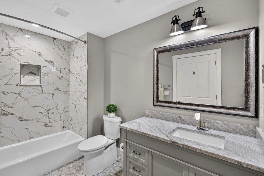 Bathroom, Interior, Marble Walls, Recessed Lighting