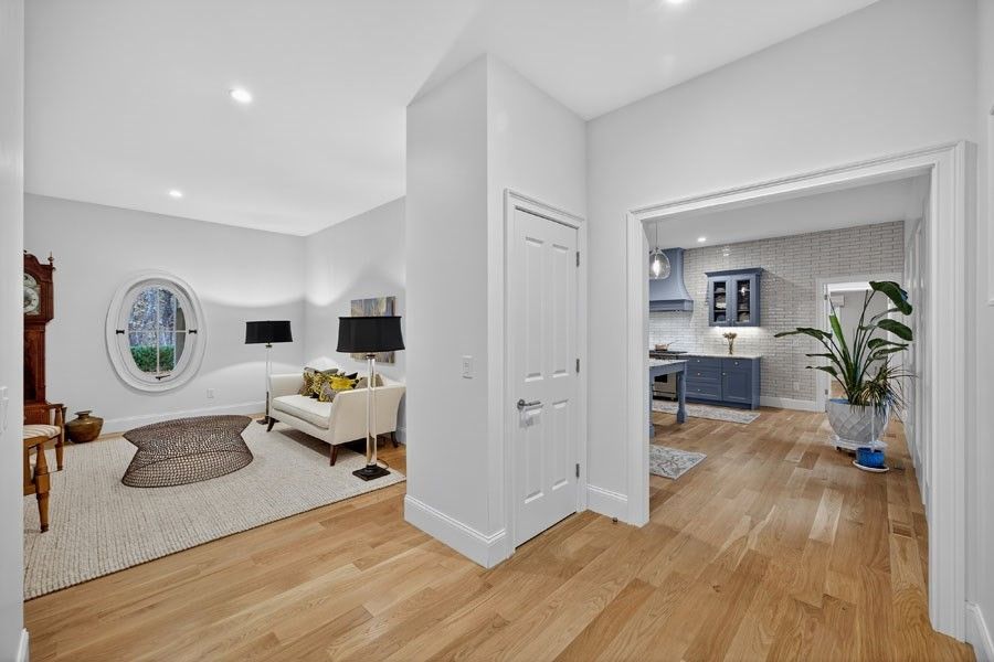 Interior, Recessed Lighting, Stone Walls, Wood Texture Flooring