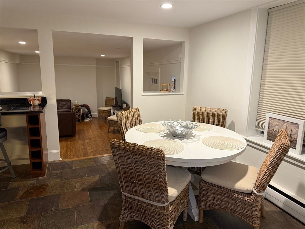 Dining room, Interior, Recessed Lighting, Wood Texture Flooring