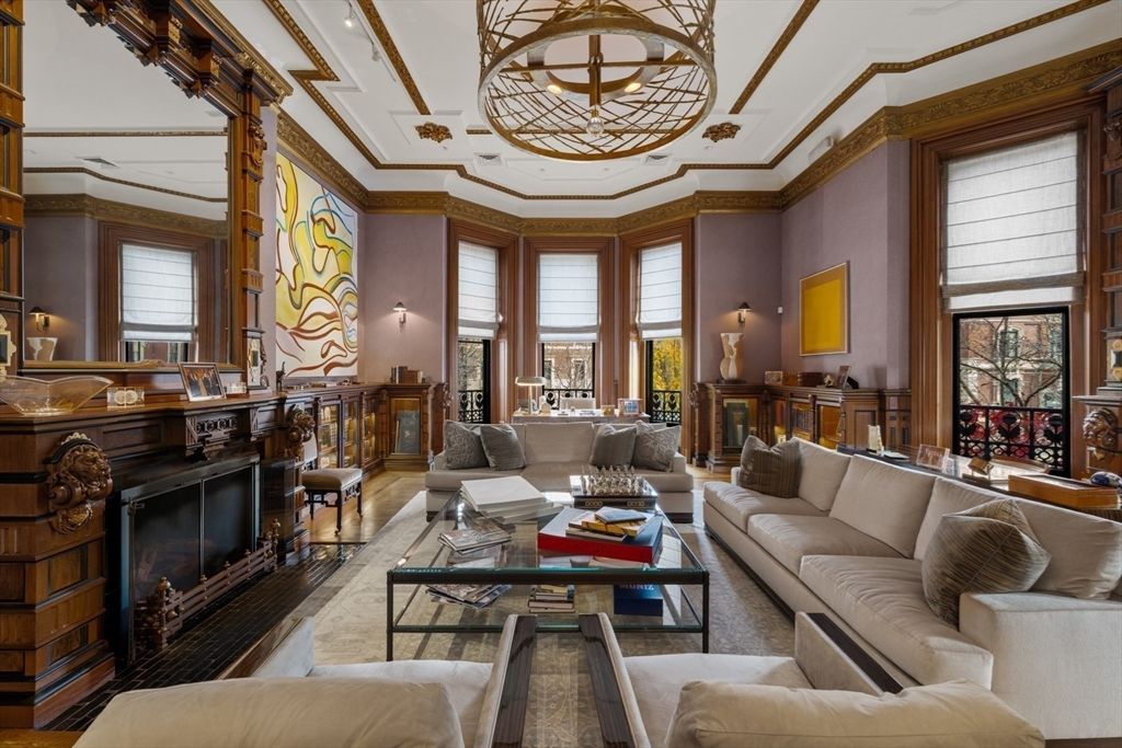 Chandelier, Fireplace, Interior, Living room