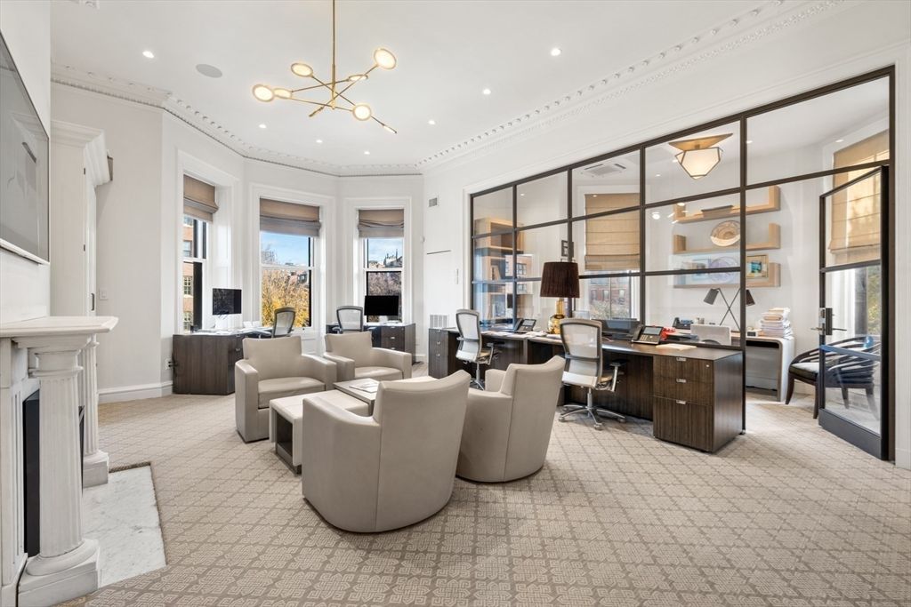 Fireplace, Home Office, Interior, Living room, Pendant Lights, Recessed Lighting