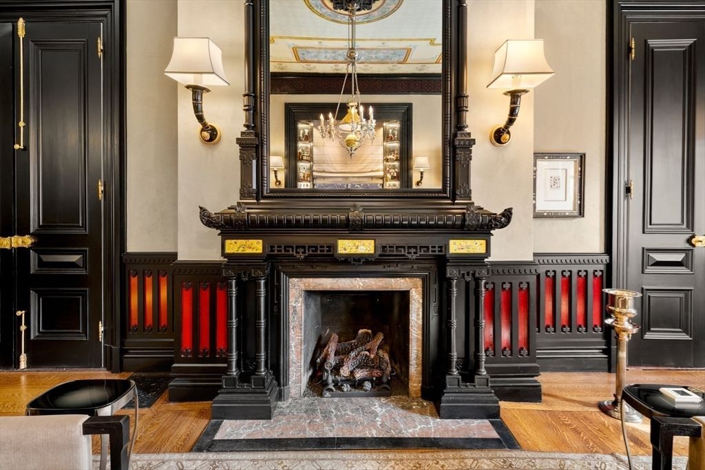 Chandelier, Fireplace, Interior, Wood Texture Flooring