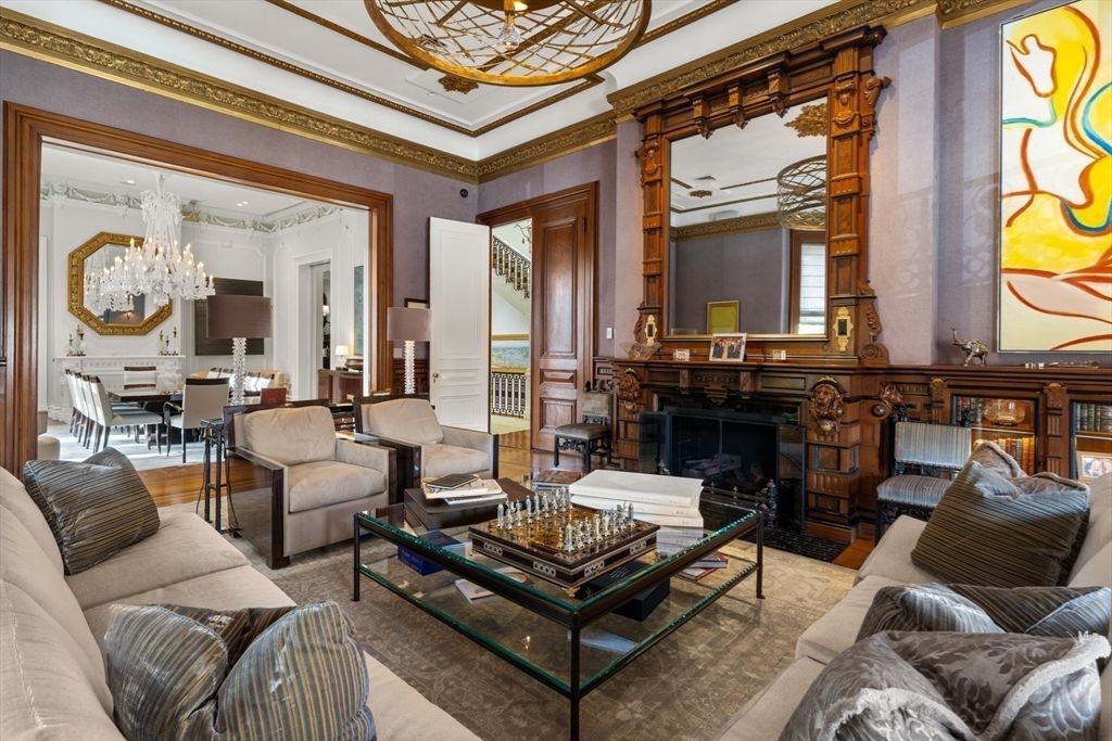 Chandelier, Dining room, Fireplace, Interior, Living room, Wood Texture Flooring