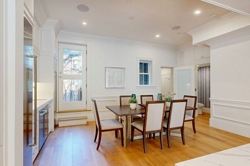 Dining room, Interior, Recessed Lighting, Wood Texture Flooring