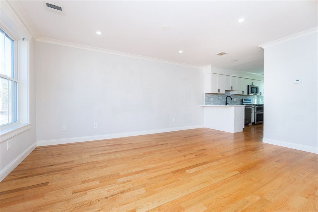 Empty room, Interior, Kitchen, Recessed Lighting, Wood Texture Flooring