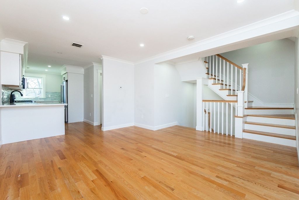 Empty room, Interior, Kitchen, Recessed Lighting, Wood Texture Flooring