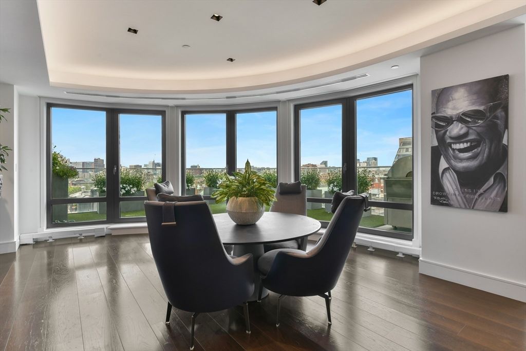 Dining room, Interior, Recessed Lighting, Wood Texture Flooring