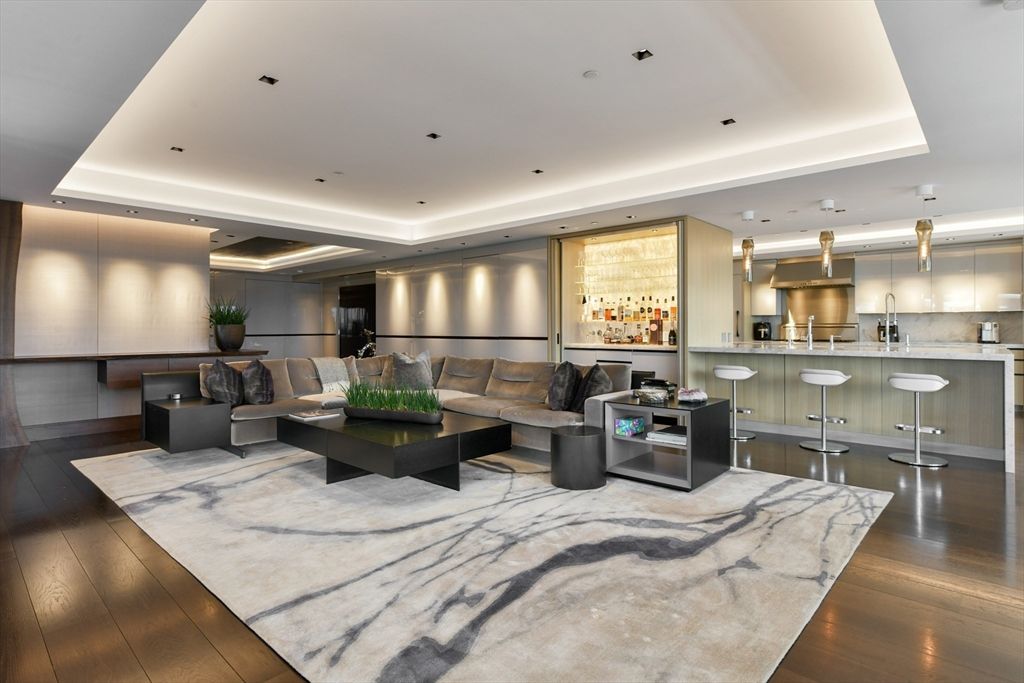 Interior, Living room, Pendant Lights, Recessed Lighting, Wood Texture Flooring