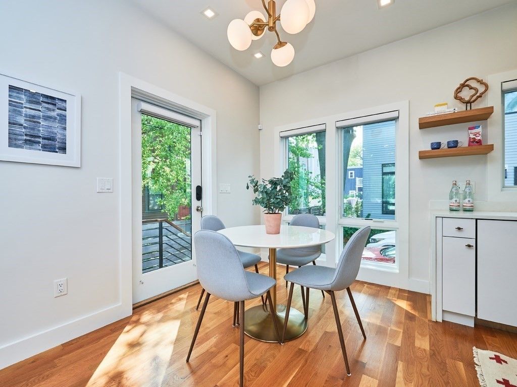 Dining room, Interior, Pendant Lights, Recessed Lighting, Wood Texture Flooring