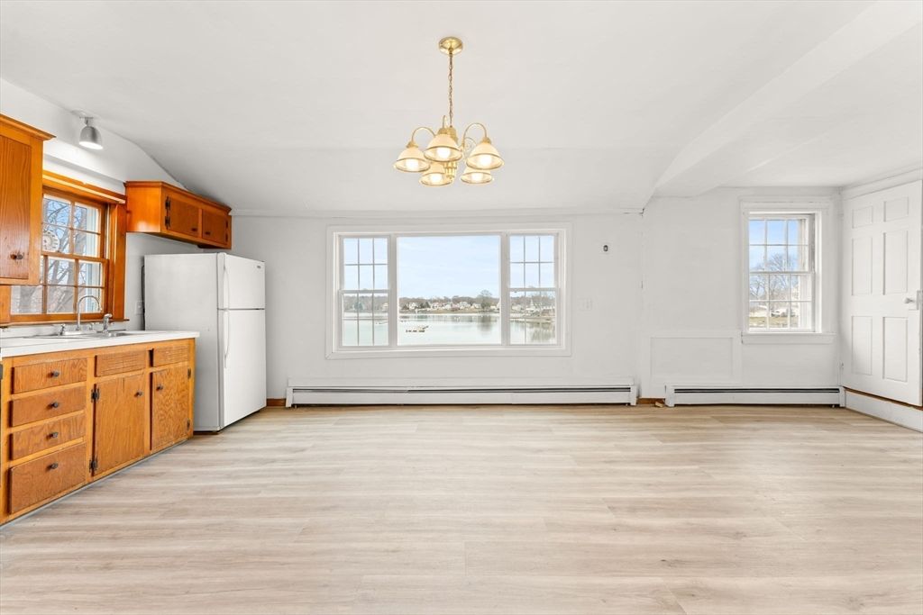 Chandelier, Empty room, Interior, Kitchen, Wood Texture Flooring