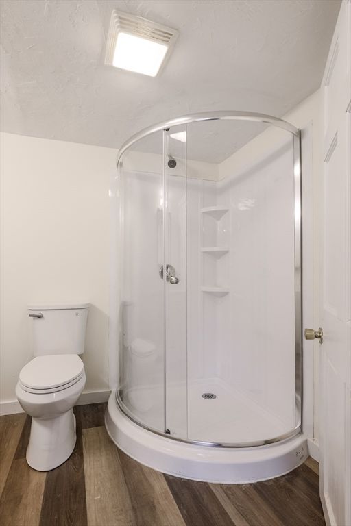 Bathroom, Glass Shower, Interior, Wood Texture Flooring