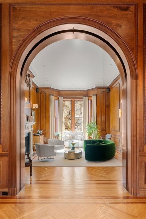 Fireplace, Interior, Living room, Wood Texture Flooring, Wooden Walls