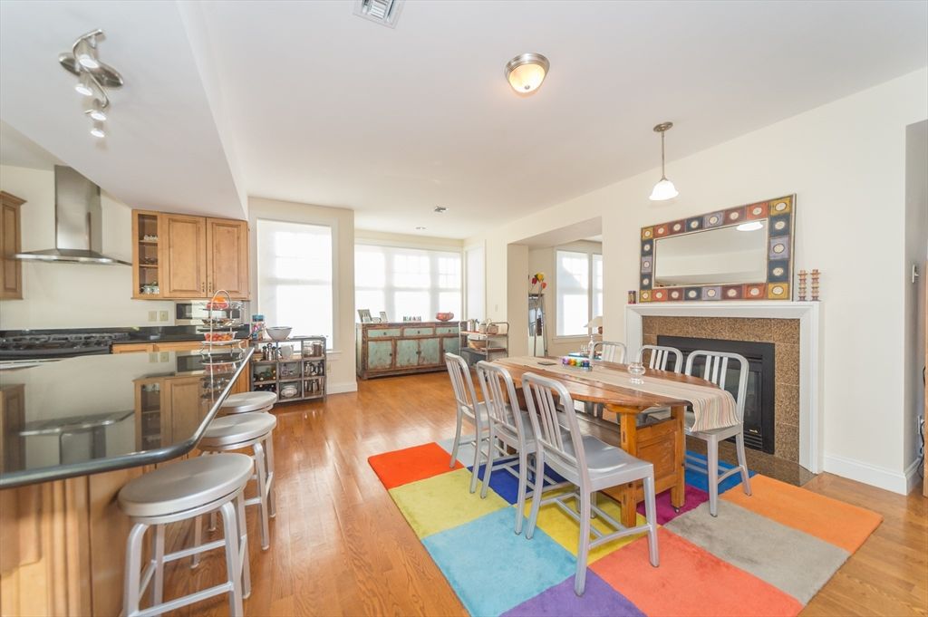 Dining room, Interior, Kitchen, Pendant Lights, Wood Texture Flooring