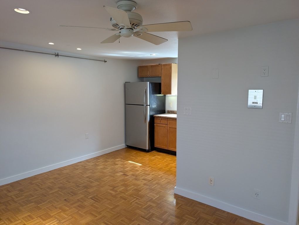 Empty room, Interior, Kitchen, Recessed Lighting, Wood Texture Flooring