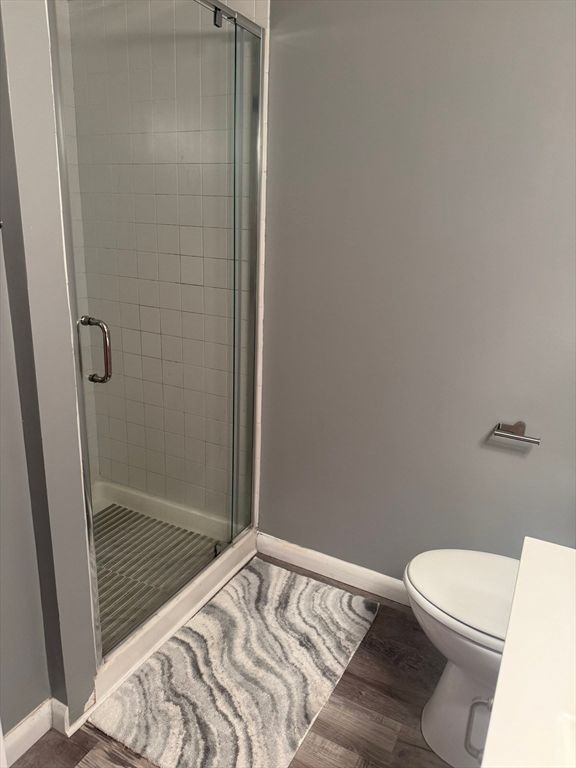 Bathroom, Glass Shower, Interior, Wood Texture Flooring