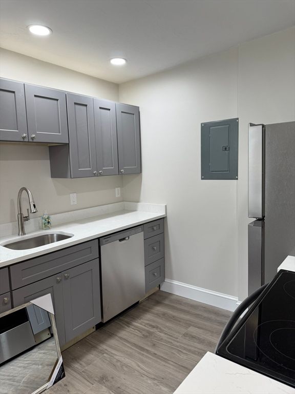 Interior, Kitchen, Recessed Lighting, Wood Texture Flooring