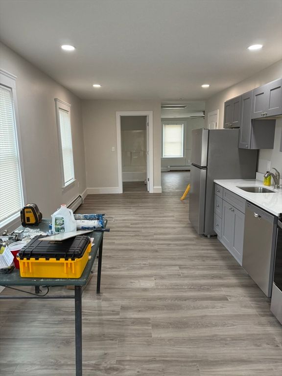 Interior, Kitchen, Recessed Lighting, Wood Texture Flooring