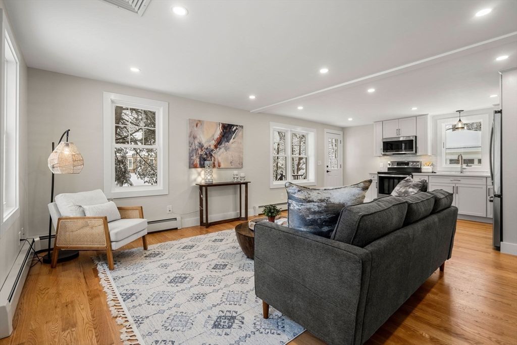 Interior, Kitchen, Living room, Pendant Lights, Recessed Lighting, Stainless Steel Appliances, Wood Texture Flooring