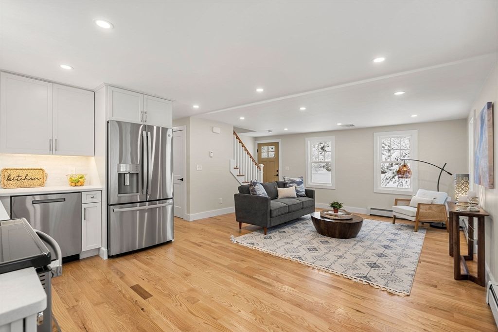 Interior, Kitchen, Living room, Recessed Lighting, Stainless Steel Appliances, Wood Texture Flooring