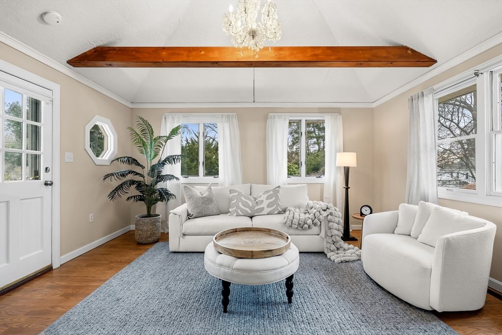 Chandelier, Interior, Living room, Wooden Beams, Wood Texture Flooring