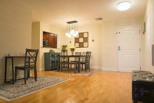 Dining room, Interior, Kitchen, Pendant Lights, Wood Texture Flooring