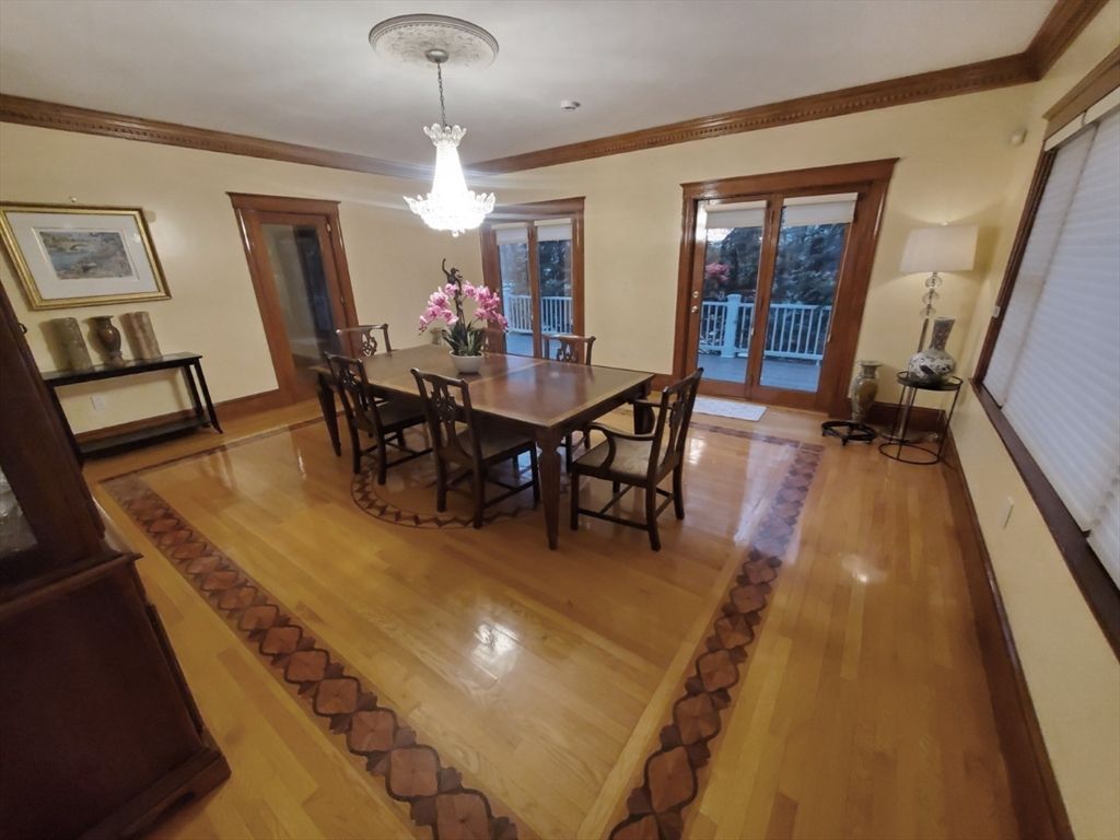 Chandelier, Dining room, Interior, Wood Texture Flooring