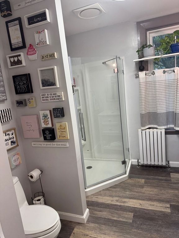 Bathroom, Glass Shower, Interior, Wood Texture Flooring