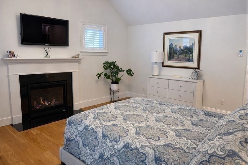Bedroom, Fireplace, Interior, Wood Texture Flooring