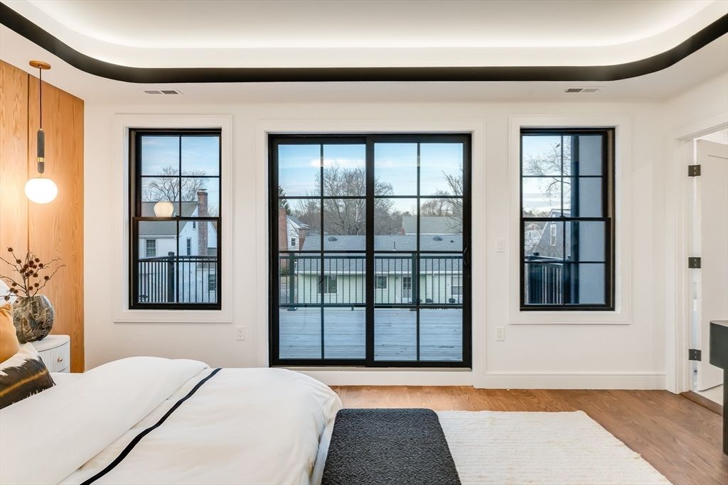 Bedroom, Interior, Pendant Lights, Wood Texture Flooring