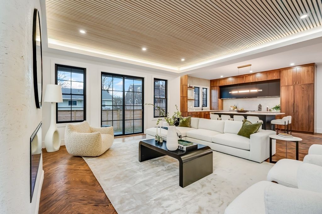 Interior, Kitchen, Living room, Pendant Lights, Recessed Lighting, Wood Texture Flooring