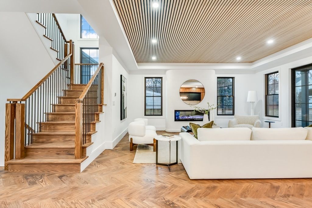 Interior, Living room, Recessed Lighting, Wood Texture Flooring