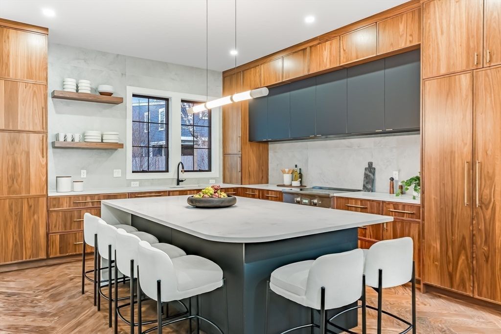 Interior, Kitchen, Pendant Lights, Recessed Lighting, Wood Texture Flooring