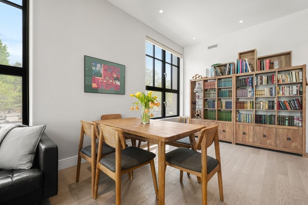 Dining room, Interior, Recessed Lighting, Wood Texture Flooring