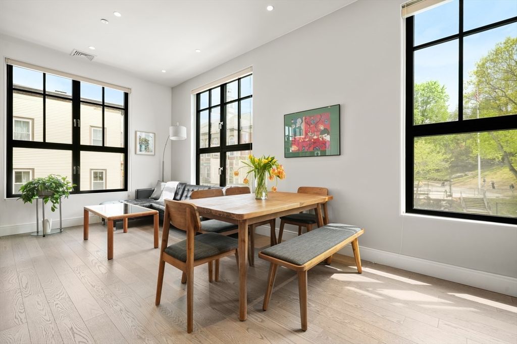 Dining room, Interior, Recessed Lighting, Wood Texture Flooring