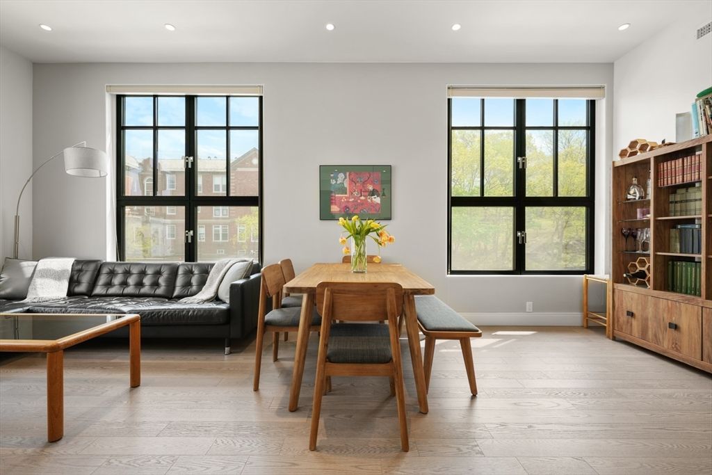 Dining room, Interior, Recessed Lighting, Wood Texture Flooring