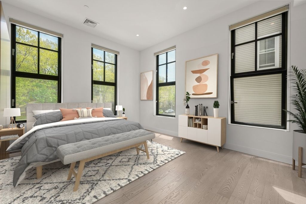 Bedroom, Interior, Recessed Lighting, Wood Texture Flooring